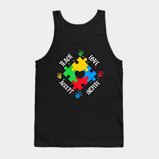 Teach Accept Love Inspire Women Men Teacher Autism Tank Top